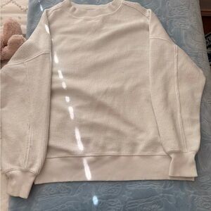 Cozy Women's Waffle-Knit Crewneck Sweater - white